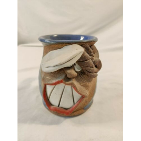 Other - VTG Silly Ugly Face 3D Mug Signed KIM Big Teeth Red Lip Stoneware Art Pottery